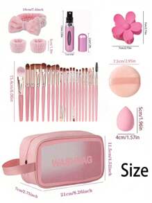 Juego de 32 piezas de brochas de maquillaje, que incluye: 20 brochas de maquillaje, 1 bolsa de maquillaje, 3 esponjas de maquillaje con forma de gota de agua, 2 borlas para polvos, 1 diadema, 2 muñequeras, 2 horquillas para el cabello, 1 botella de perfume, set de brochas de maquillaje, herramientas de belleza de maquillaje variadas - Multicolor - Ver 9