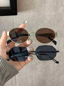 2pcs Women Oval Geometric Copper Full Frame Multicolor Classy Aesthetic Vintage Fashion Eyeglasses Combination For Street-Photography Beach Party Going Out Outfit Fashion Accessories