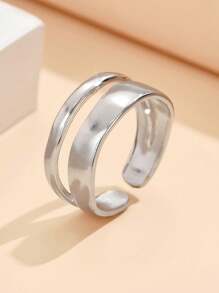 1pc Simple Stackable Smooth Open Band Stainless Steel Rings, Casual Geometric Metal Adjustable Finger Rings, 18K Gold Vacuum Plated, Non-Fading Jewelry For Daily Wear