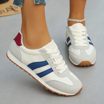 Sneaker casual traspirante da donna per primavera/autunno, nuove scarpe sportive piatte con lacci, leggere e confortevoli