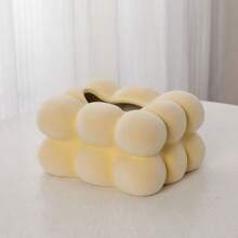 1pc桌面高端绒布陶瓷纸巾盒新款简约客厅餐桌陶瓷纸巾盒装饰摆件适用于浴室、客厅、卧室、柔软绒毛质感高档纸巾盒