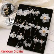 Random 10 Pieces Set/5 Pairs, Simple Flower Faux Pearls Earring Set, Niche, Light Luxury, High-End Feeling, Earring , Versatile Earrings - Multicolor - View 11