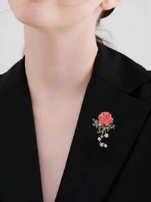 1pc Luxe Chinese Stijl Pioenroos Bloem Broche, Elegante Decoratieve Pin Voor Jas, Vest, Mode Accessoires