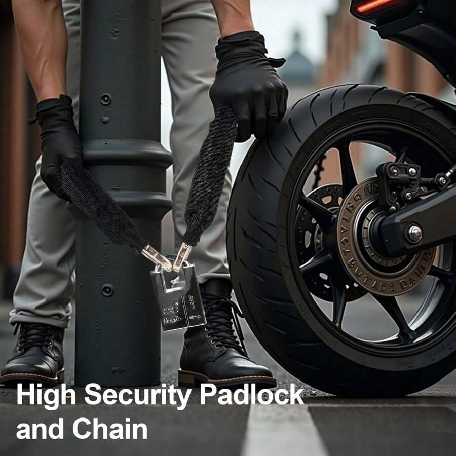 Heavy Duty Motorcycle Lock With Padlock Anti-Theft 10mm X 1.9m High Security Chain Lock Suitable For Motorcycles Bicycles Scooters Gates And Fences Scratch Resistant Nylon Sleeve Included - BLACK-1 - View 1