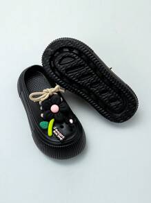 夏季新款洞洞鞋女可爱立体蝴蝶结软底耐磨沙滩鞋防滑舒适透气居家包头拖鞋女