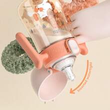 1pc 300ml Cartoon Animal Milk Bottle, Cute Rabbit/Duck/Kitten Print, Material Shockproof Heatproof, With Toddler Lock Drink Water Milk No Nose Touch, Clear Scale, Anti-Slip Handle, Suitable For Daily Use, Holiday Birthday Gift