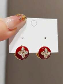 1 par de pendientes de aro con pétalos y circonita cúbica vintage, pendientes de botón reversibles con diseños geométricos y florales - pétalo - Ver 2