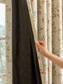 1pc New Floral And Bird Patterned 100% Blackout Lining Curtain, Thermal Insulated For Home, Living Room, Bedroom, Office, Party & Daily Decor - Multicolor - View 2