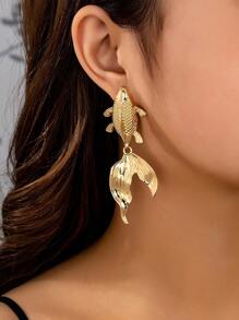 1 Pair Fashionable Bohemian Style Goldfish Earrings - Gold - View 1