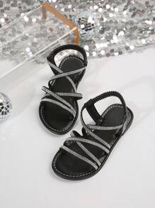 2025 新款罗马公主水晶装饰凉鞋，百搭平底轻便休闲沙滩鞋，适合女孩