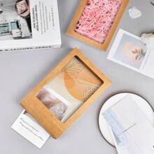 10pcs Kraft Paper Postcards Frame Packaging Boxes, Holiday Greeting Cards Storage Box, Cookie & Candy Folding Display Boxes With Window - Brown - View 5
