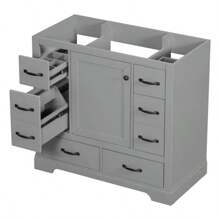 36" Bathroom Vanity Without Sink, Cabinet Base Only, Six Drawers, Multi-Functional Drawer Divider, Adjustable Shelf, Grey - 灰色 - 查看 8