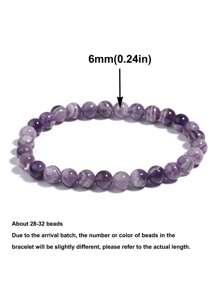 1Pc Natural  Amethyst Beaded Bracelet Energy Healing Quartz Purple Crystal Stone Bracelet Women Jewelry Stretch Bracelets Meditation Yoga Anxiety Stress 6mm 8mm 10mm