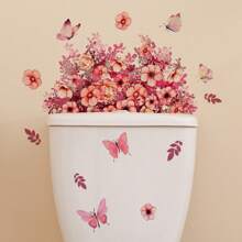 1pc Plant & Floral Self-Adhesive Toilet Seat Sticker, Butterfly & Grass Bathroom Decoration Wall Toilet Cover Sticker Gifts Birthday Graduation Home Decor Wall Decor Bedroom Decor Room Decoration Stuff Living Room Decor House Decor Home Decor Living Room Wall Art Wall Paper Stickers