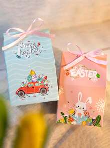 12 Stücke Geschenkboxen mit Schleife für Ostern, Cartoon Osterhase & Eier & Möhren Design Geschenkpapierboxen, ideal als Partyfavors für Frühlingsthemen, Heimdekoration & Osterfeierlichkeiten