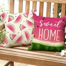 4件装夏季枕套水彩西瓜枕套水果甜蜜居家靠垫套家居室内户外沙发办公室装饰单面无枕芯 - 紅綠色 - 查看 3