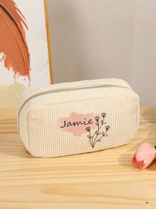 1 pieza Bolsa de Cosméticos Personalizable - Nombre y diseño personalizados, Bolsa de Maquillaje de Pana con Cierre de Cremallera Seguro, Accesorio de Viaje Ideal, Organizador de Artículos de Tocador Unisex
