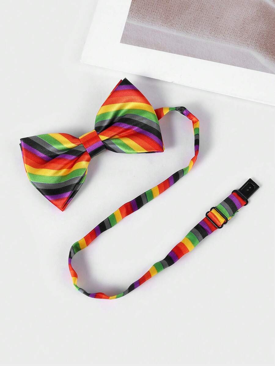 1pc Colorful Rainbow Striped & Floral Bowtie, Summer Men Necktie