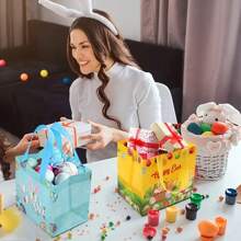 12/6 件复活节礼品袋，带手柄的复活节篮子礼品袋可重复使用无纺布手提袋适用于复活节假期春季派对用品开口尺寸 21x20x15cm