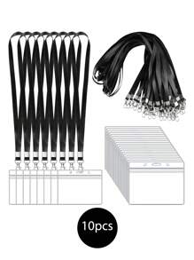  1/10/12 Pcs School Office Team Staff Use Name Tag Hanging Ropes With ID Card Clips, Transparent Plastic Horizontal Name Tag Clips, And Black Badge Hanging Ropes With ID Card Holders - Multicolor - View 7