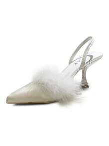 Sandales à talons hauts à bout pointu décorées de peluche mode. Sandales d'été élégantes pour femmes