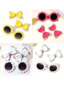 3 件蝴蝶结发夹可爱花朵眼镜套装，礼物 - 彩色 - 查看 2