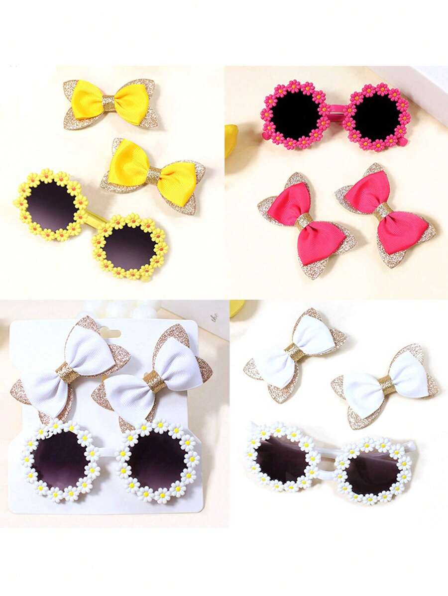 3 件蝴蝶结发夹可爱花朵眼镜套装，礼物