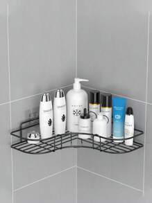 [1 pièce] Support mural triangulaire sans perçage, panier de rangement en fer pour salle de bain, cuisine, toilettes, suspendu au mur