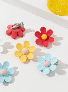 8pcs Girls Rustic Daisy Flower Hair Clips, For Vacation, Daily Outfits And Outings - Multicolor - View 4