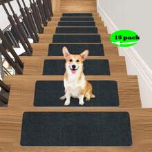 8/15pcs Non-Slip Stair Treads For Wooden Steps Multi-Sized Solid Color Rectangular Polyester Fiber Anti-Slip Stair Mat, Self-Adhesive 45*19cm And 22*70cm Peel & Stick Indoor Carpet Runner, Durable Stair Mats For Elders, Pets, And Families, Reduces Burden On Feet, Stairs With Youngsters And Pets, - Multicolor - View 18