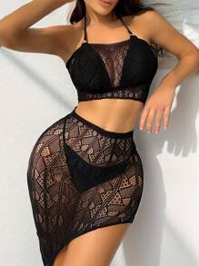 Um Conjunto de Roupa Sexy Preta em Forma de Rosa para Mulheres, Lingerie Sexy Feminina