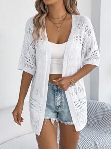 Hollow-Out Knitted Cardigan, Casual Lightweight Sun Protection, Spring/Summer - White - View 4