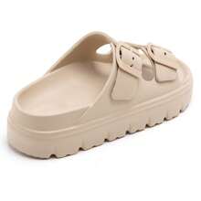 Slide Sandals With Double Buckle Straps And Chunky Sole - Beige - View 4