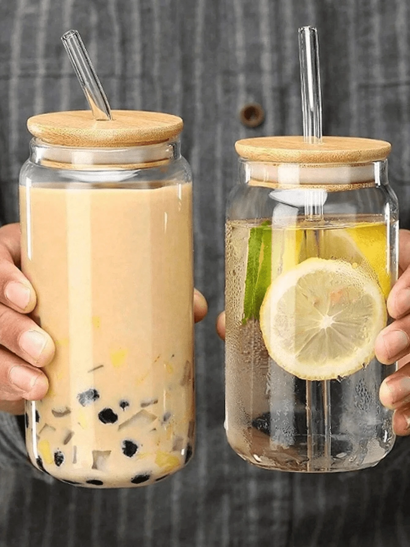 450ml/500ml/1个带盖吸管杯玻璃杯高硼硅耐热玻璃杯奶茶咖啡杯