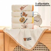 5条装珊瑚绒卡通绣花毛巾，25厘米*25厘米尺寸，柔软吸水多用途洗脸巾，适合作为婴儿礼物 - 多款式組合 - 查看 2