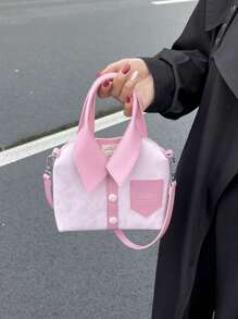 1 件包，异形包，PU 面料，长肩带单肩包挎包，火辣女孩风格，服装包独特时尚女士手提包，简约衬衫设计，小方形斜挎包 - 粉色 - 查看 2