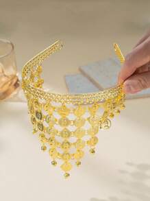 Herseygold 1pc Gold-Plated Hair Clip With Elizabeth Coin, Tassel Pendant, Ornament Jewelry Hair Accessory For Women, Festival Celebration - Gold - View 4