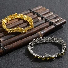 Set de 2 piezas de joyería deslumbrante, pulsera de acero inoxidable con diseño de dragón en oro y plata, joyería elegante y exquisita de moda para damas y caballeros