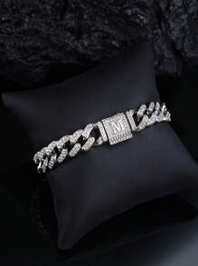 1pc Shiny Cuban Link Letter Bracelet, Fully Paved With Rhinestones, Unisex Hip-Hop Style Multi-Layer Plated, Perfect Gift For Valentine's Day/Anniversary/Birthday/Mother's Day/Father's Day - A - View 20