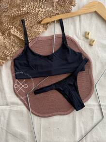 Women's Bikini Set With Double String Panties And Comfort Topper In Microfiber Lingerie Beachwear