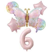 Set de globos con efecto degradado de mariposas y perlas para decoración de fiesta de cumpleaños, paquete de 1-9 unidades