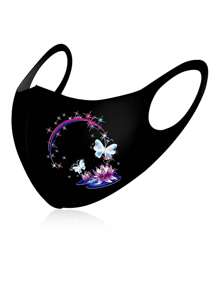 1 szt. personalizowana kolorowa maska na twarz z nadrukiem motyli i kwiatów, lekka, oddychająca, chroniąca przed słońcem, odpowiednia na festiwale, imprezy, na zewnątrz, do noszenia na co dzień