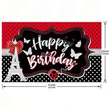 1pc Ladybug Happy Birthday Polyester Photography Backdrop, Red And Black Glitter Eiffel Tower Background, Party Decorations Banner Photo Booths - 1pcs - View 5