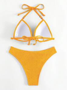 Latest Design Solid Color Bikini Set For Women, Special Textured Fabric Bikini Set, Cross-Border European And American Styles - Yellow - View 3