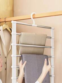1pc 5 Layer/7 Layer Multifunctional Pants Hanger Ladder Style Folding Pants Rack Stainless Steel Trouser Clips Multilayer Non-Marking Storage Hanger - White - View 6