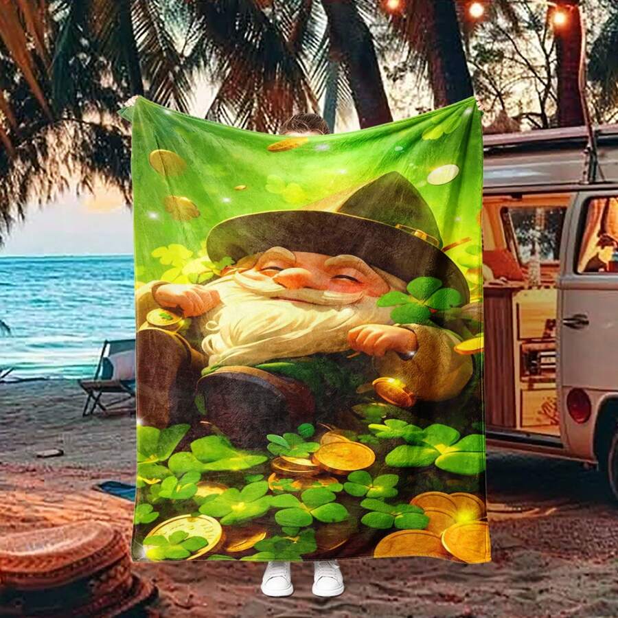 个性化姓名定制礼物，超大柔软法兰绒羊毛毯，圣帕特里克节绿色庆典，适合送给爱人、家人、朋友。柔软、无沙、防风、快干，适合床上、露营、运动、瑜伽、旅行 - 彩色 - 查看 1