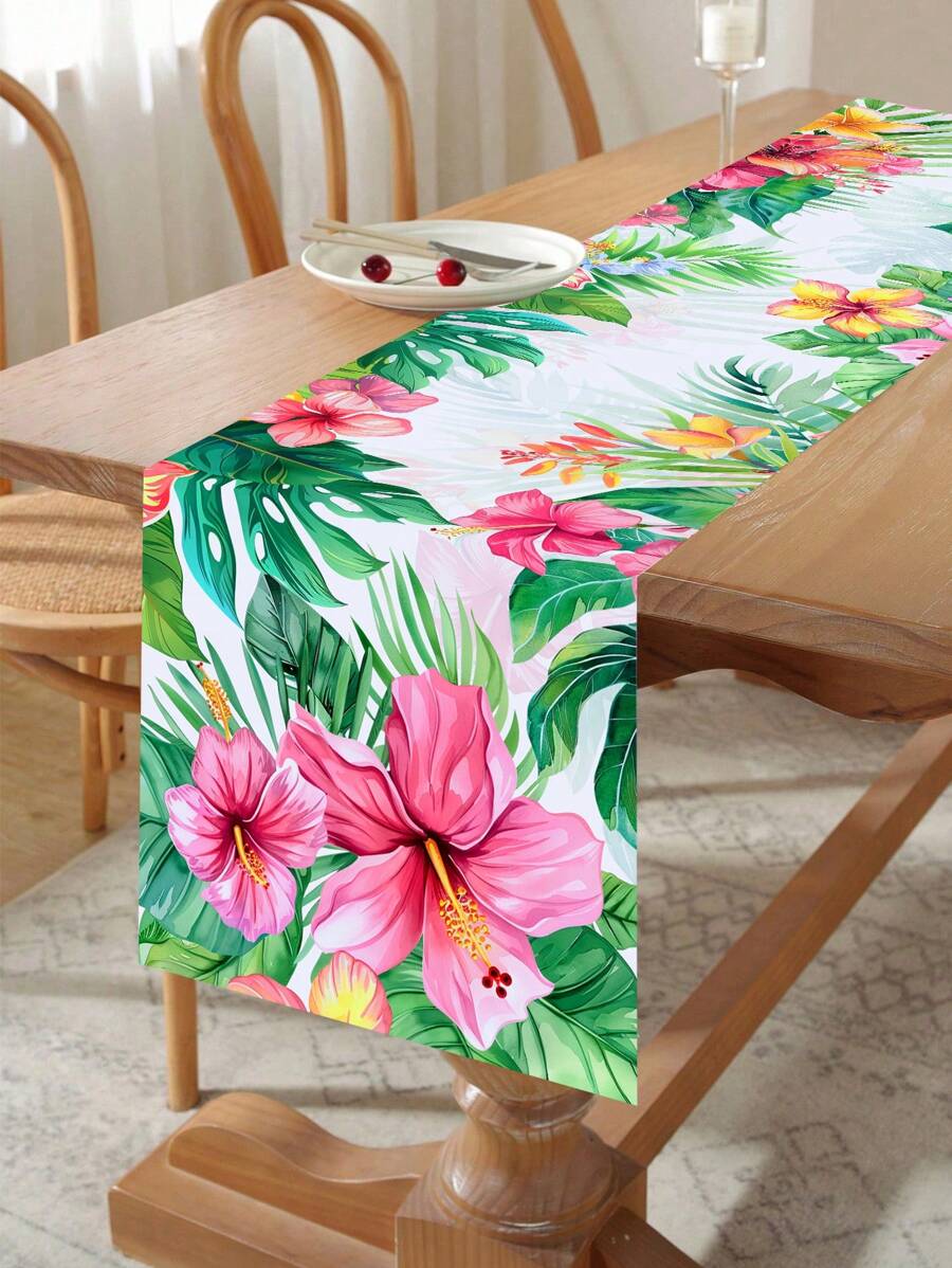 1 chiếc khăn trải bàn bằng polyester họa tiết hoa và lá cọ kiểu Hawaii, khăn trải bàn chủ đề Hawaii cho tiệc tùng, sinh nhật, đám cưới, trang trí tiệc mùa hè trong nhà và ngoài trời, trang trí bàn ăn nhà bếp, bộ khăn trải bàn trang trí nhà cửa, quà tặng mùa hè
