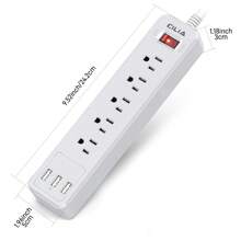 CILIA 1 件 8 孔插座电源扩展器带电涌保护器，5 AC 和 3 USB，带开关 4.9 英尺电缆，壁挂式办公室，旅行，黑色/白色