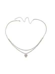 Double Layered Rhinestone Heart-Shaped Waist Chain, European And American Beach Belt Chain, Fashionable And Versatile Metal Body Chain, Waist Accessory Chain
