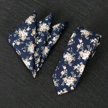 2pcs Set, Men's Floral Printed Tie, Soft Fabric Flower Pattern Tie And Pocket Square Combo, Suitable As Men's Gift For Wedding, Groom, Groomsman, Wedding Photo Shoot, Date Night, Formal Dinner - Two-piece Set - View 26
